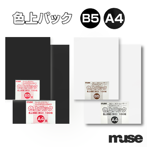 コピー・レーザー対応紙 色上パック 厚口 白・黒【B5、A4/100枚入】